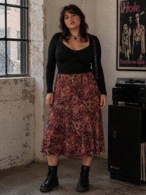 VINTAGE 90s Paisley Midi Skirt Whimsigoth Grunge Dark Feminine Boho Witchy Sz 12